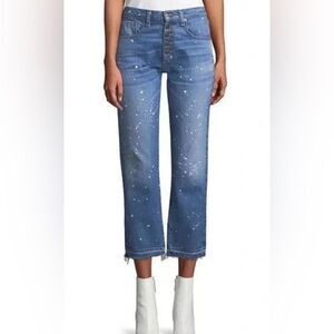 Veronica Beard Ines Paint Splatter 10.75" Cropped Girlfriend Jeans Size 28